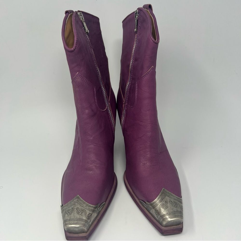 Free People Purple Suede Western Ankle Boots with Metal Toe Cap - Picture 4 of 11